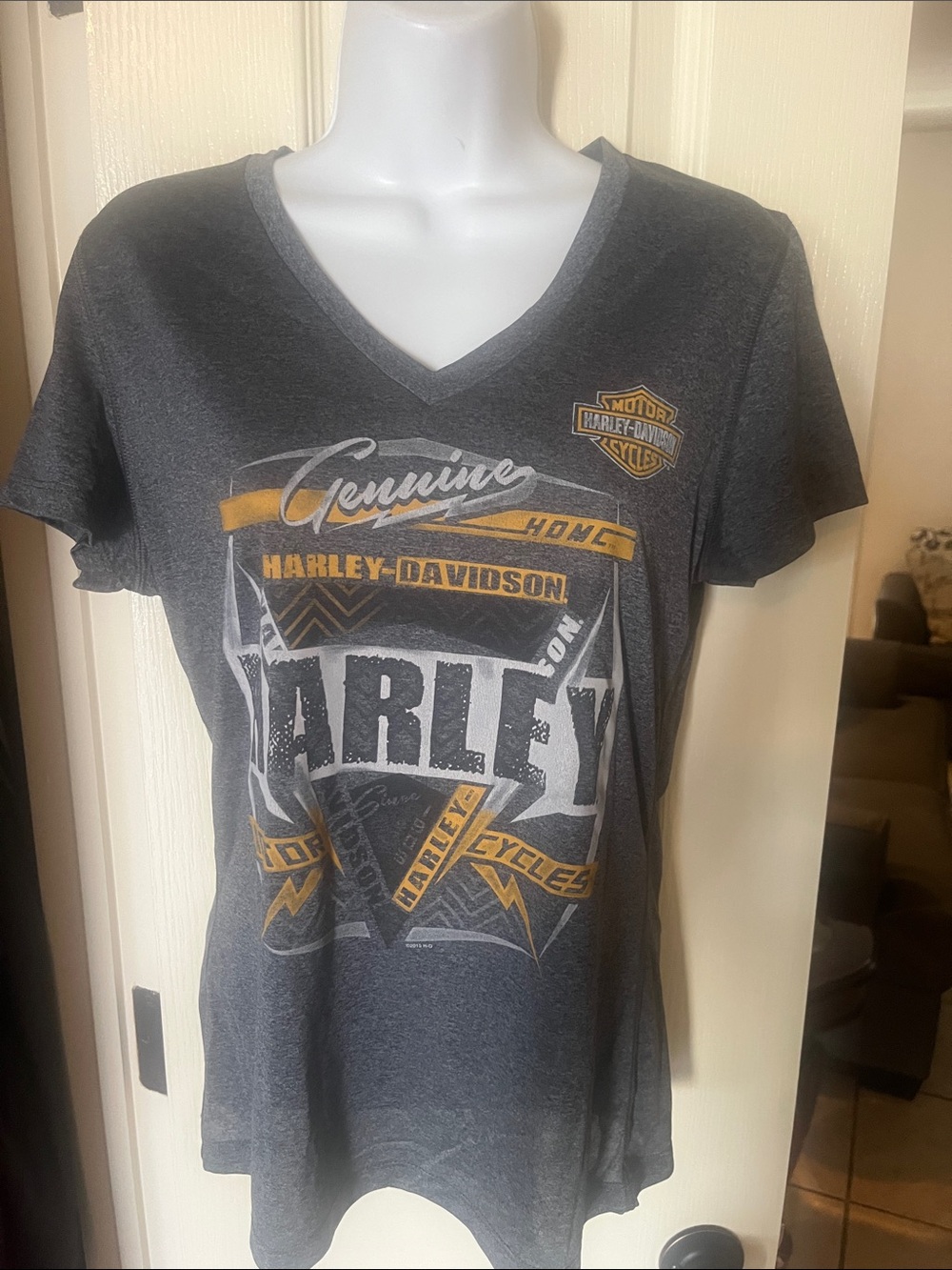 NWT- Harley-Davidson Gray and Gold Logo V-Neck Tee
